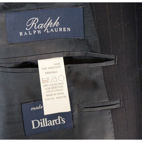 Ralph Lauren for Dillard's Mens Blazer Size 44R Black‎ Pinstriped 100% Wool - Picture 5 of 6